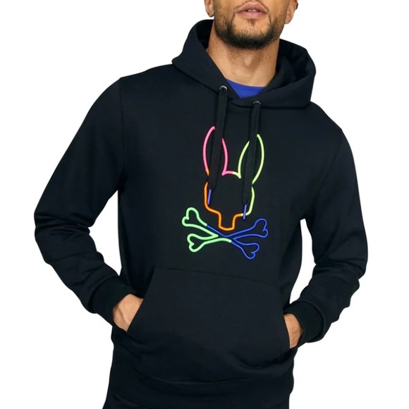 PSYCHO BUNNY - MENS LEO BUNNY HOODIE - BLACK - Picture 2 of 10
